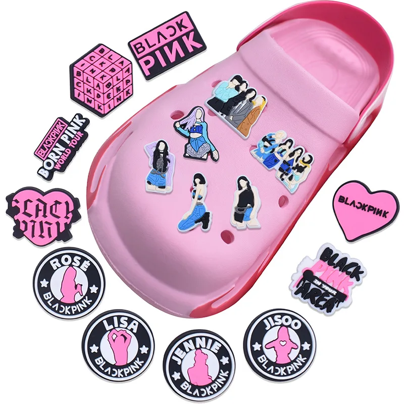 

Black Pink Silicone Charms 16pcs Lisa Rose Jisoo Jennie Ornament Wristbands PVC Garden Shoe Decoration Adult Kids Party Gifts