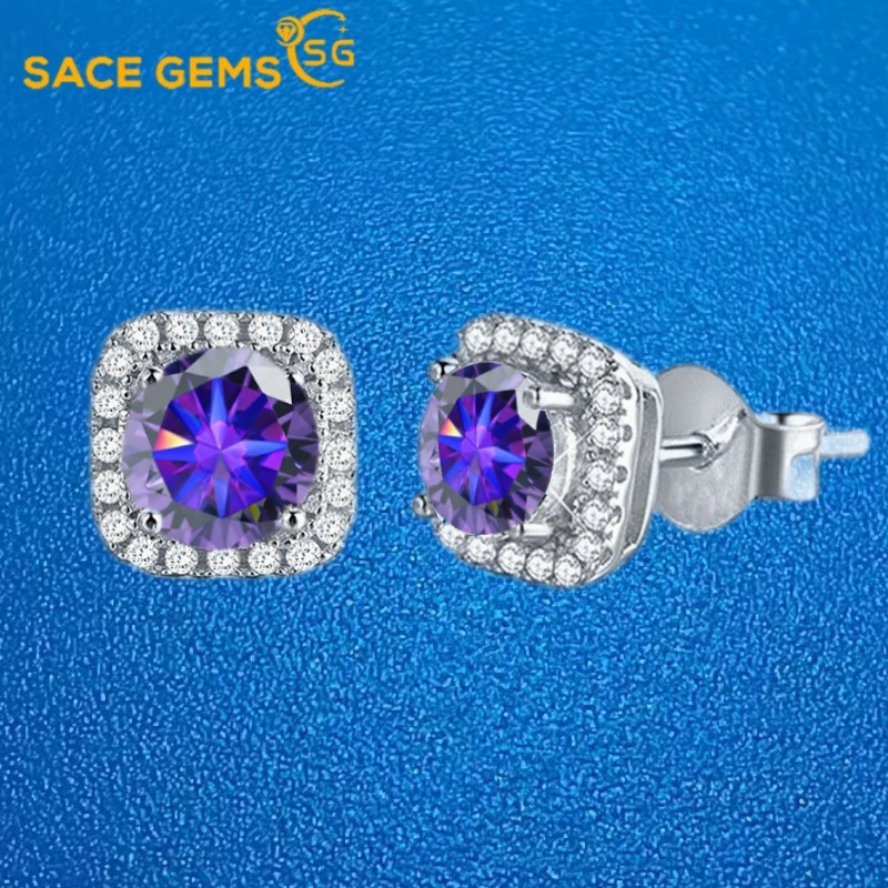 

SACE GEMS Certified 1-2ct D Color Moissanite Stud Earrings for Women Diamond Ear Studs 925 Sterling Silver Wedding Jewelry GRA