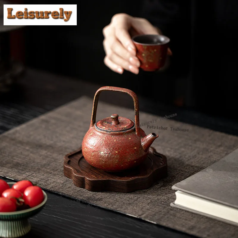 200ML Sprinkle Gold Red Mountain Lifting Handle Teapot Zen Tea Infuser Pot Tea Brewing Kettle with Ball Hole Tableware supplies