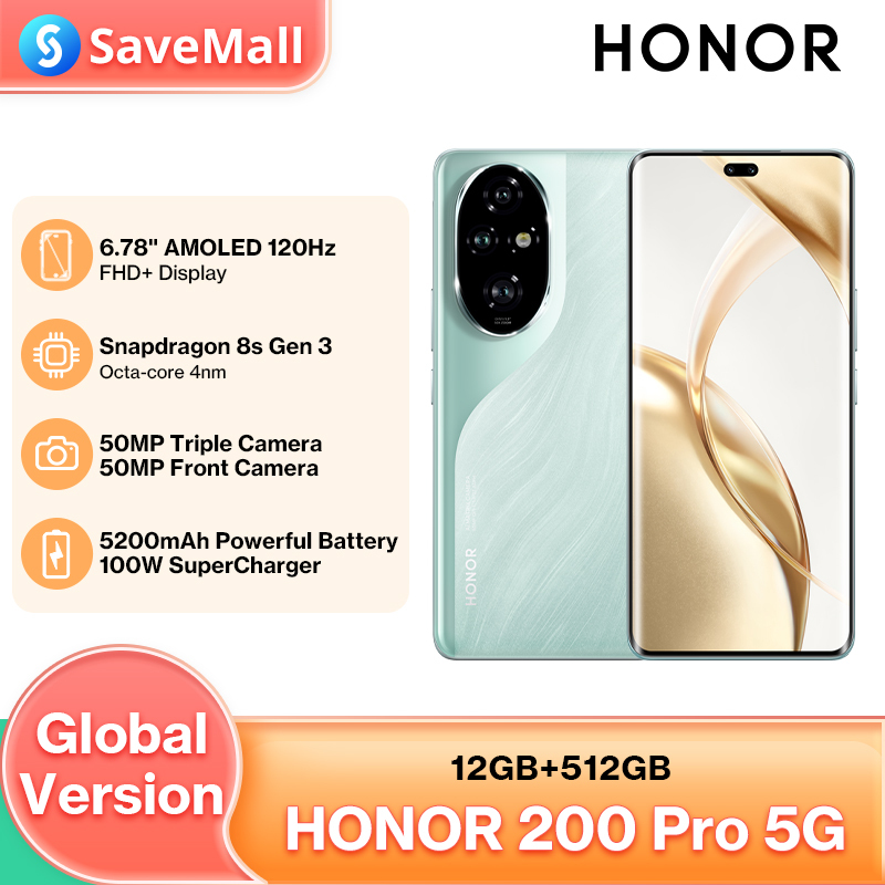 2024 New Global Version HONOR 200 Pro Snapdragon 8s Gen 3 5G 5200 mAh Battery 100W Supercharger 6.78 inches AMOLED Display