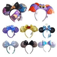 2025 Disney Mickey Mouse Ear Headband Disneyland Fireworks Elephant Headwrap Adult/Kid Plush Cosplay dryads Bow Hair Accessory