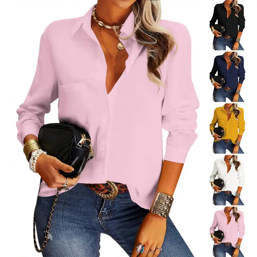 

Women Shirt Spring Women's Lapel Shirt Loose Single-breasted Blouse with Long Sleeve Solid Color Buttons for Lady Commute Women