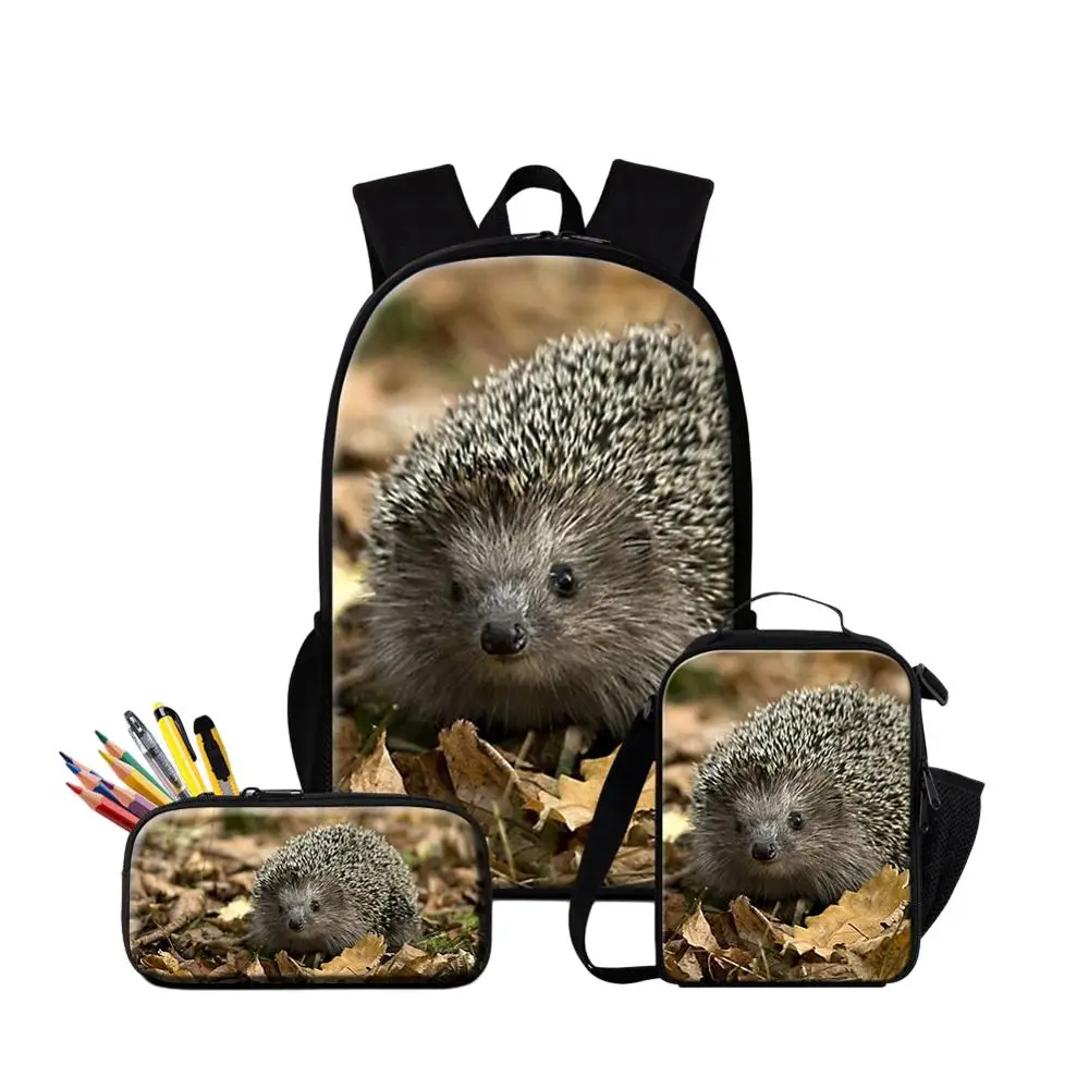 Children Schoolbags Hedgehog Printing Middle Large Capacity Backpacks With Food Lunchbox Pen Box 3PCS/Set Travel Bag Daypack
