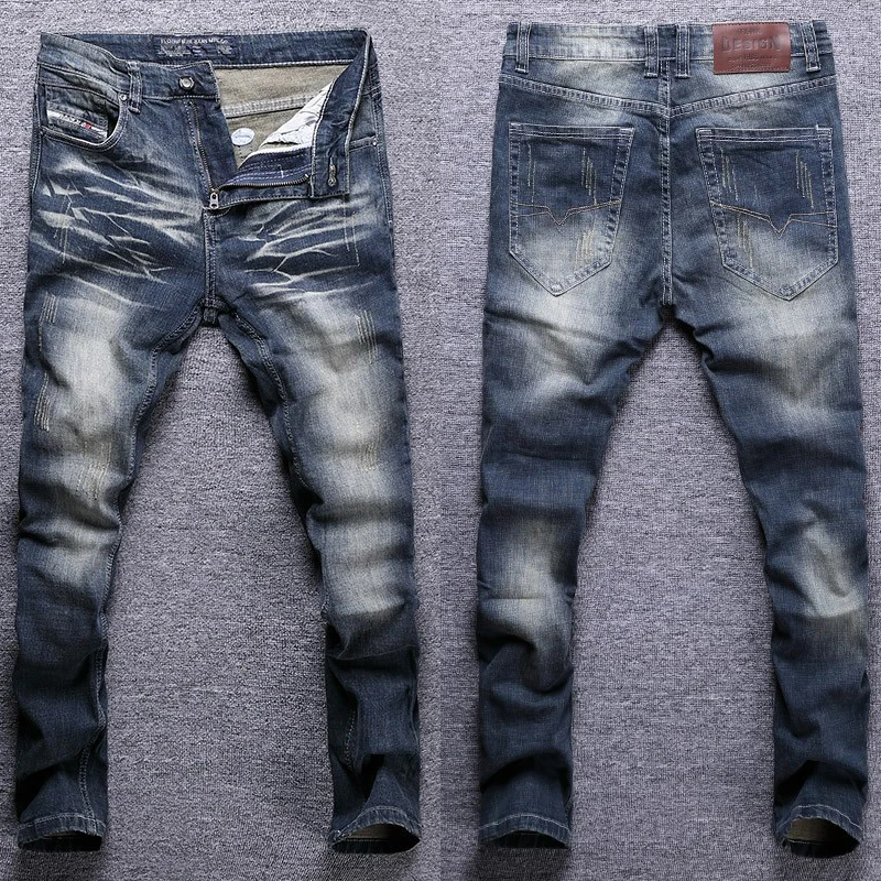 Newly Designer Fashion Men Jeans Retro Blue Elastic Slim Fit Ripped Jeans Men Trousers Vintage Casual Cotton Denim Pants Hombre