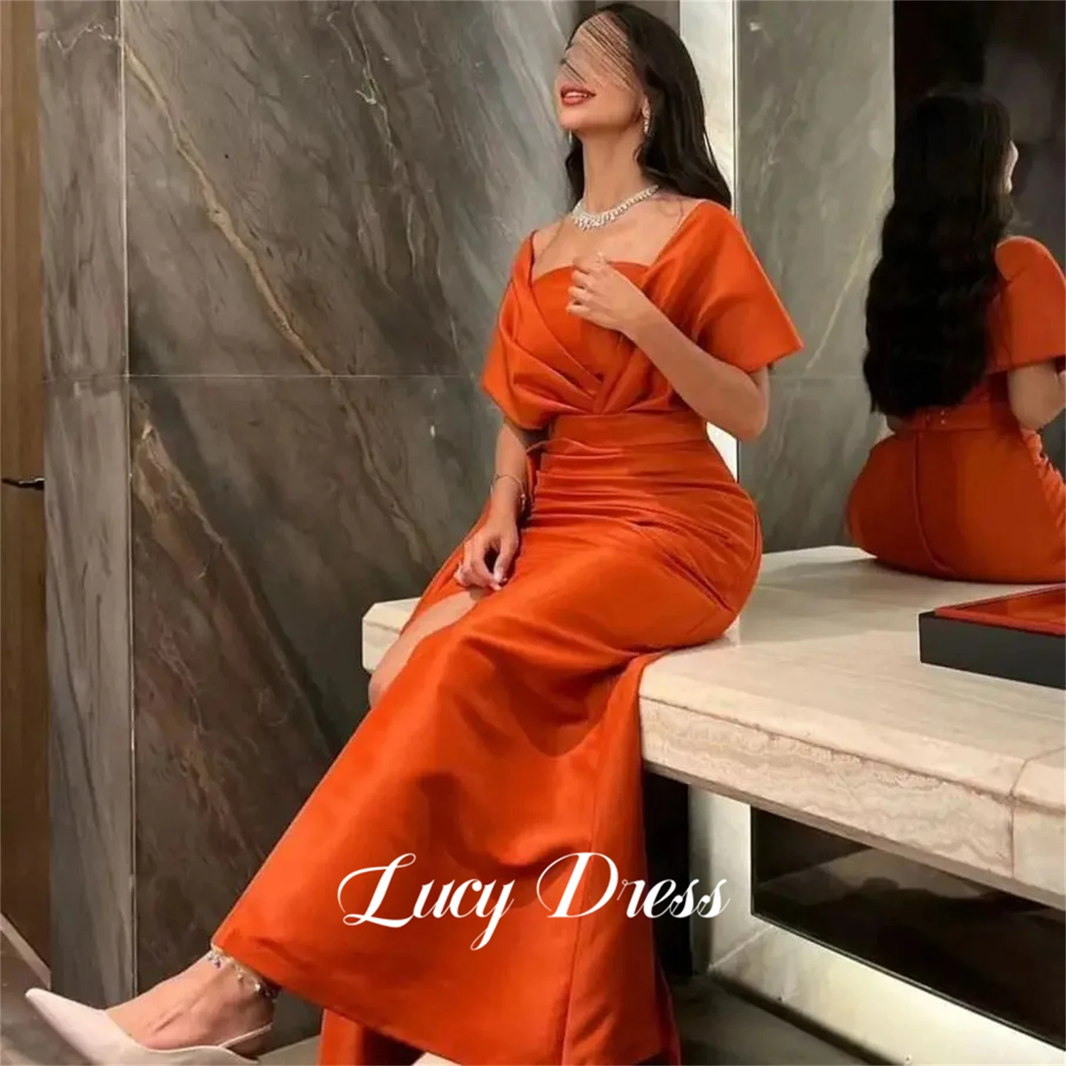 Lucy Water-gloss Satin Fabric Evening Dress Grace Mermaid Orange Color Ball Gowns Suitable Dresses on Request Women 2024 New