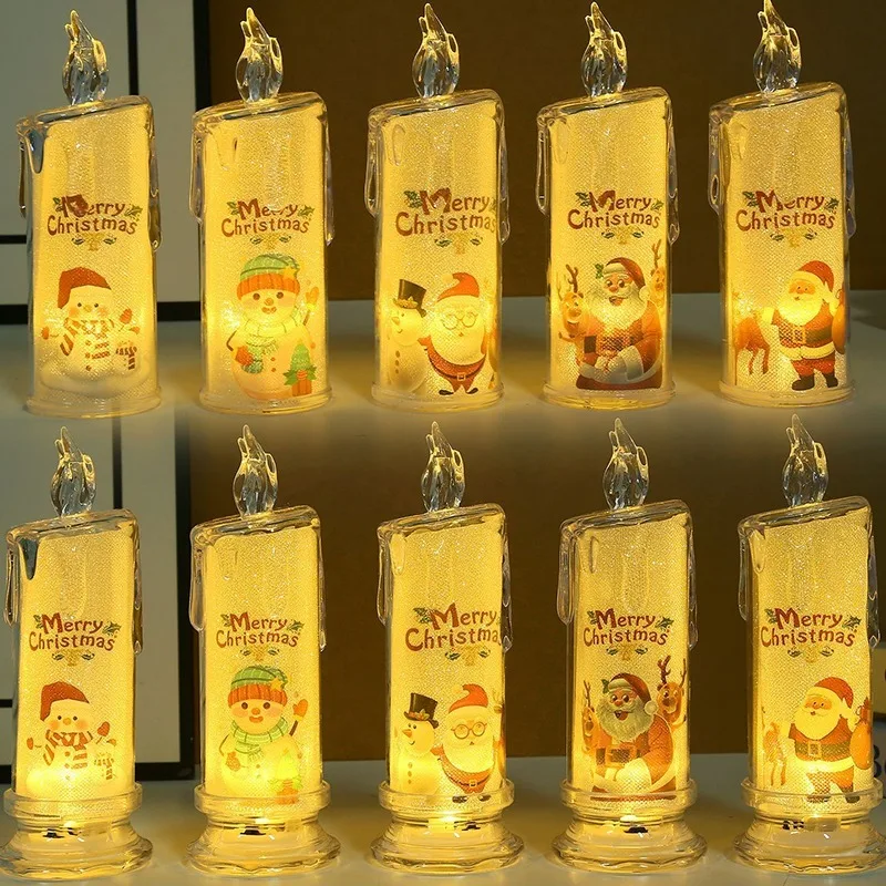 Lampada da notte elettronica senza fiamma a LED con candela di cristallo natalizia, decorazione per la casa, alimentata a batteria, ornamento da tavolo festivo_voghion.com