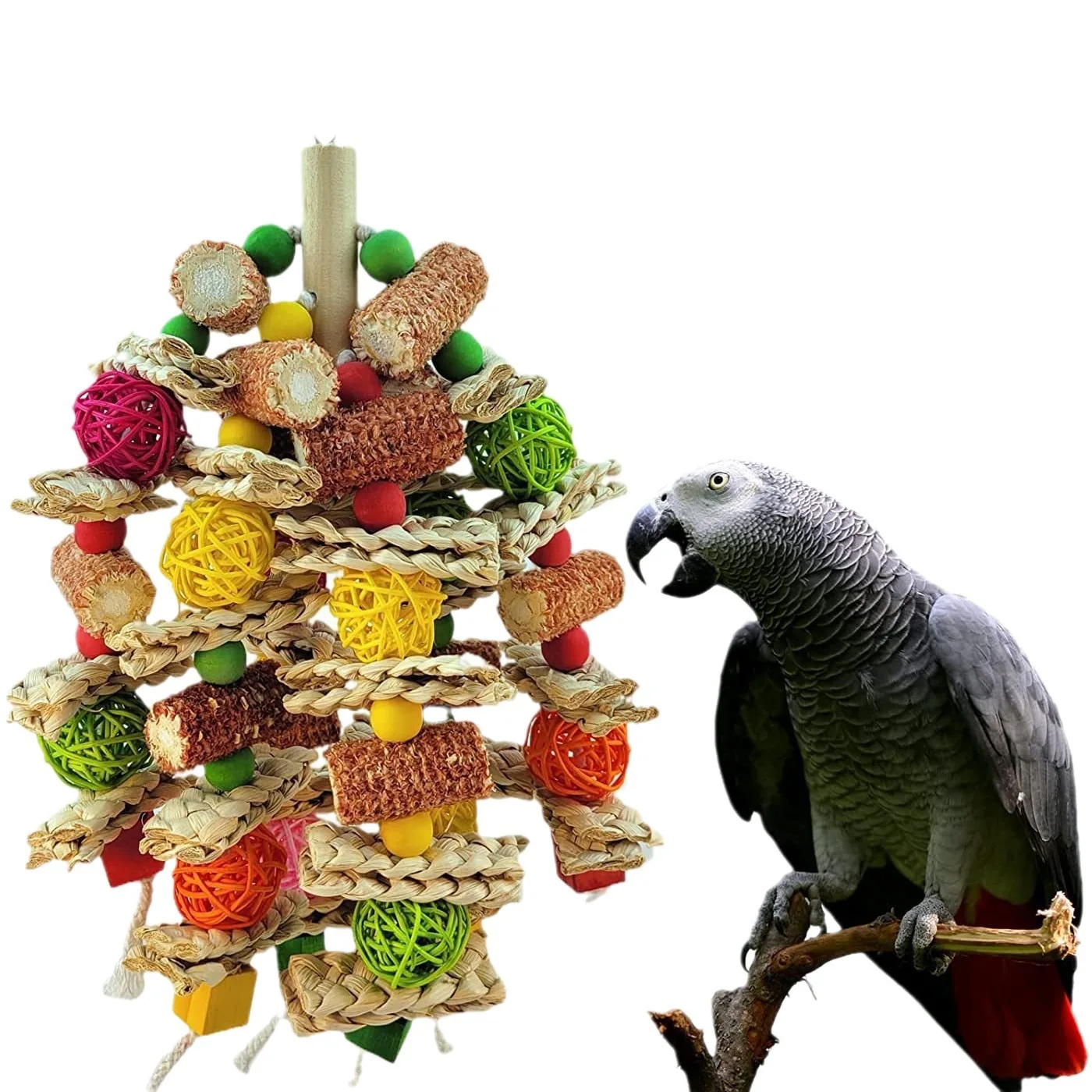 Parrot Toys Bird Toys Natural Corn Cob Bird Chew Products with Wooden Blocks