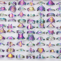 50 Pcs/Lot Fashion Hollow Out Stainless Steel Rings For Women Men Mix Style Flower Heart Crown Jewelry Party Gifts 2