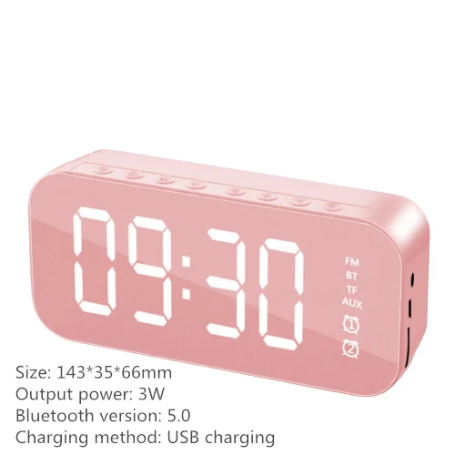 Reloj despertador digital LED Altavoz Bluetooth inalámbrico luz espejo  IMPORTADO