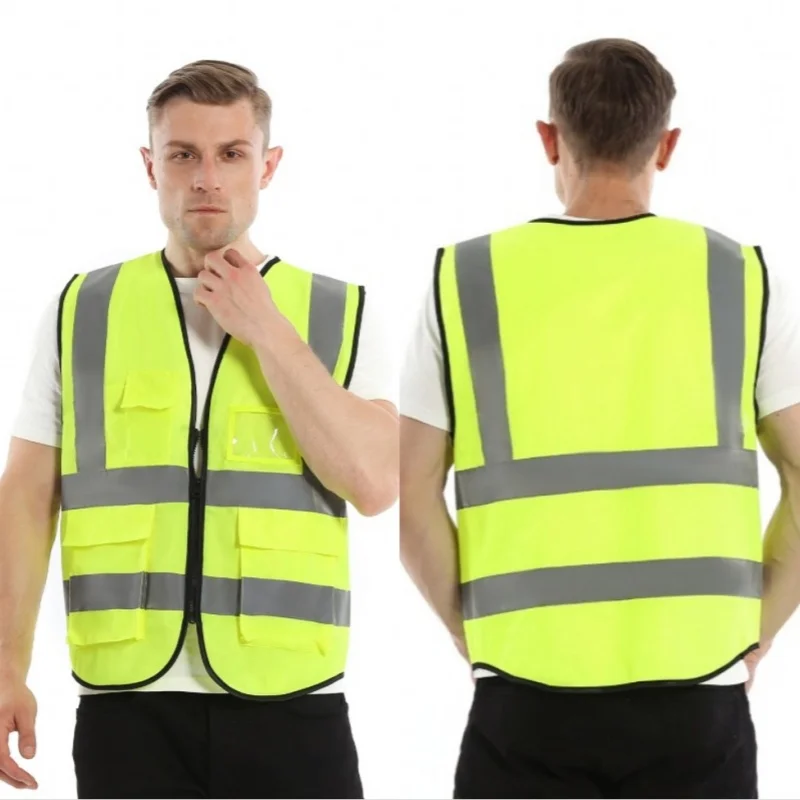 Car Reflective Safety Vest With Pockets Night Reflective Strip Vest Waistcoat High Visibility Jacket for Outdoor Traffic Cycling