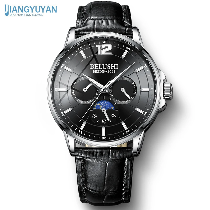 

2023 Men Watches Luxury Trend Quartz Clock Luminous Calendar Waterproof Multi Function Fancy Round Moon Phase Watch Stainless