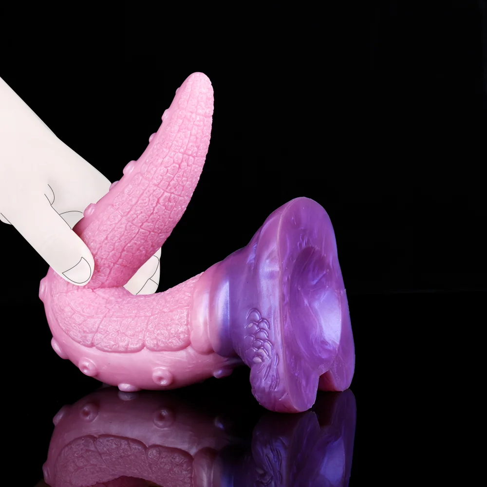 FAAK Silicone Fantasy Rosa Lingua Plug Anale G-spot Stimolatore S Forma Dildo Con Ventosa Bumpy Massaggio Sex Toys Per Le Donne_voghion.com