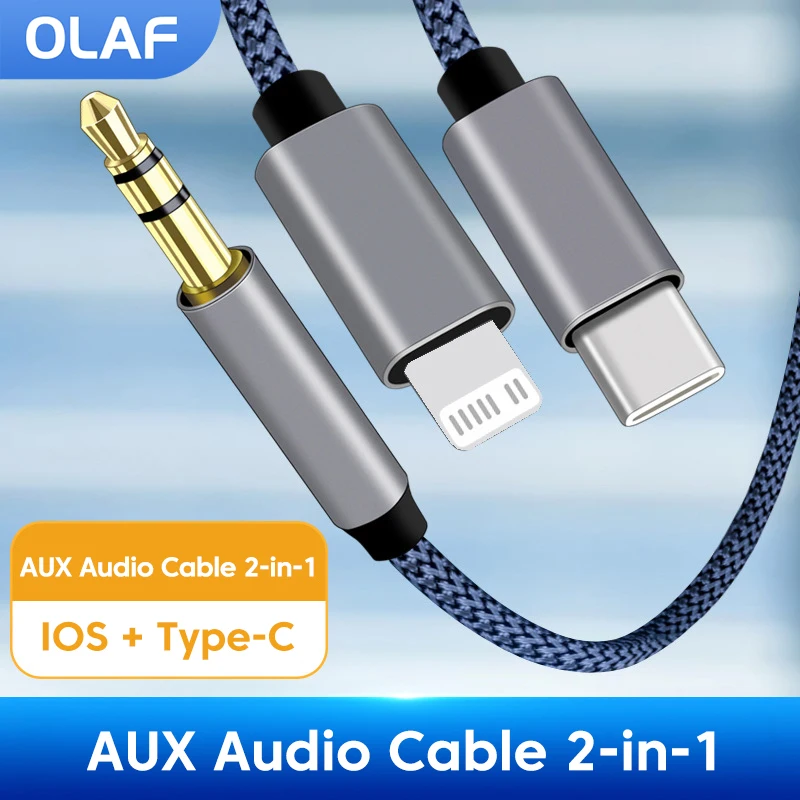2in1 AUX Audio Cable 3.5MM Lightning/Type C For iPhone iPad Tablet Car Speaker Headphone Audio Adapter for Huawei Samsung Xiaomi