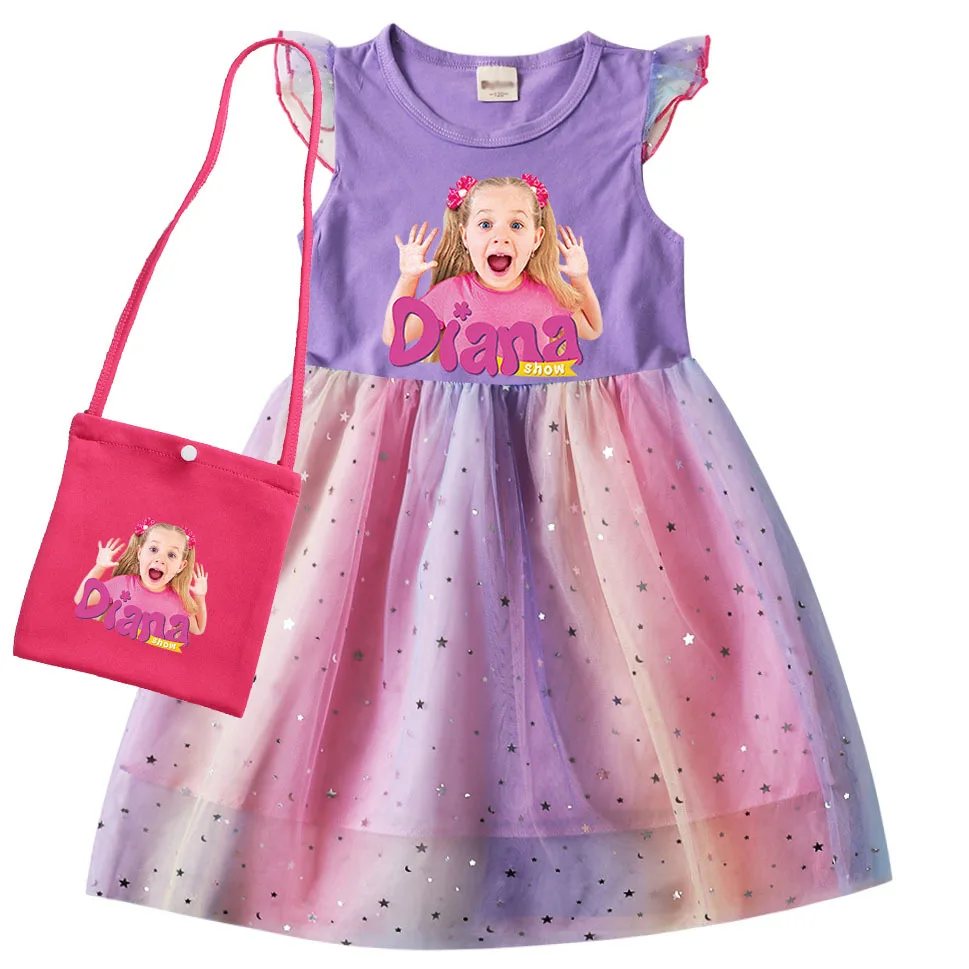 Cartoon Diana Y Roma Girls Dress Princess Costume Kids Clothes Baby Girls Short Sleeve Casual Dresses Kids Lovely Dress Children Hallowen Party Princess Vestidos