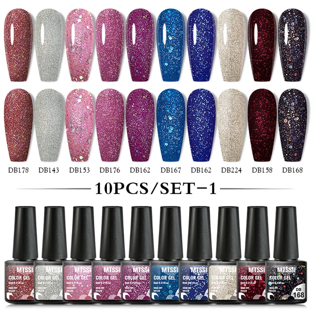 Mtssii 10Pcs/set Color Gel Nail Polish Set 100 Colors Semi Permanent UV Led Gel Varnish Soak Off Nail Lacquers Base Top Coat ZH18420 10PCS