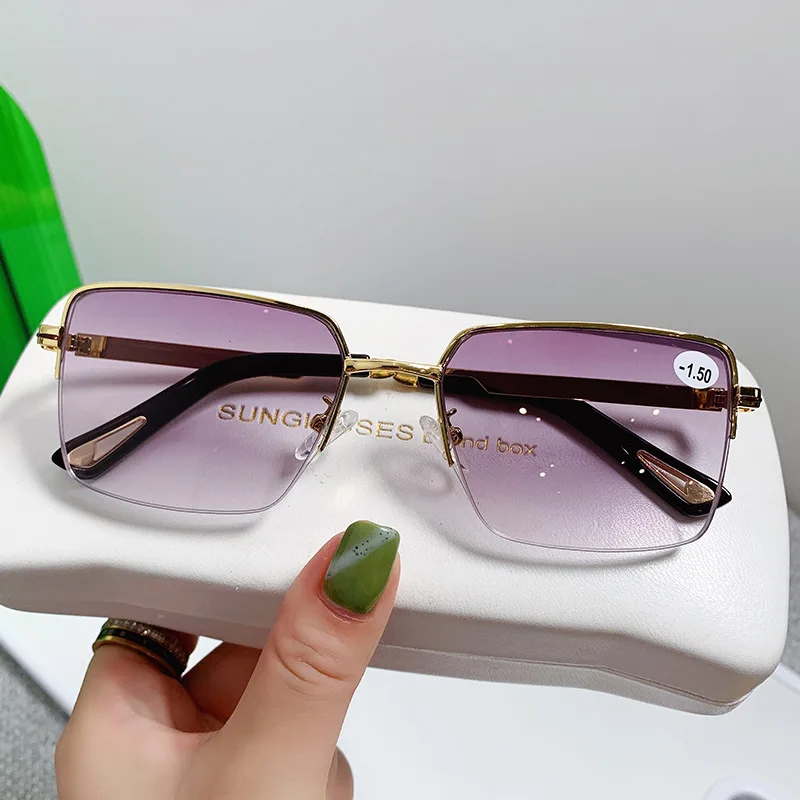 Gradient Gray Finished Myopia Glasses Half Frame WOmen Men Myopic Spectacles Frames-1.0-1.5-2.0-2.5-3.0 For eyeglasses frames eyeglass frames myopia glasses optical glasses