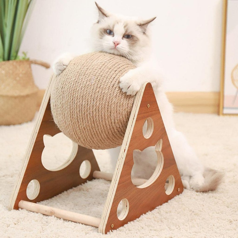 Cat Tree Cat Scratching Ball Pet Toy Wear-resistant Grinding Paw Spin Ball Board Natural Sisal Cat Ball Solid Wood Scratcher