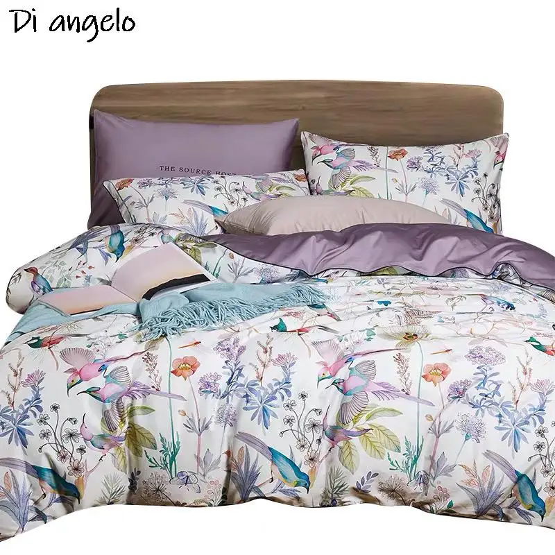Flower Bird Digital Printing Bedding Sets 600TC Egyptian Cotton 4pcs Bed Linen Duvet Cover Set Luxury Bed Sheets Pillowcases #s 2