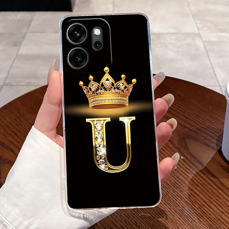 Fashion Crown Initial Letter Clear Soft TPU Phone Case Back Cover Housing