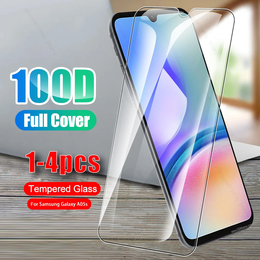 1-4Pcs 100D Full Cover In Vetro Temperato Per Samsung Galaxy A05S Screen Protector Samung A05 A15 4G A25 A35 A55 5G A 05 15 25 35 55