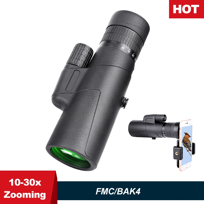 

10-30x42 Powerful Zoom Monocular BAK4 Prism FMC Lens Telescope for cell phone, High Definition Monocular for Hunting