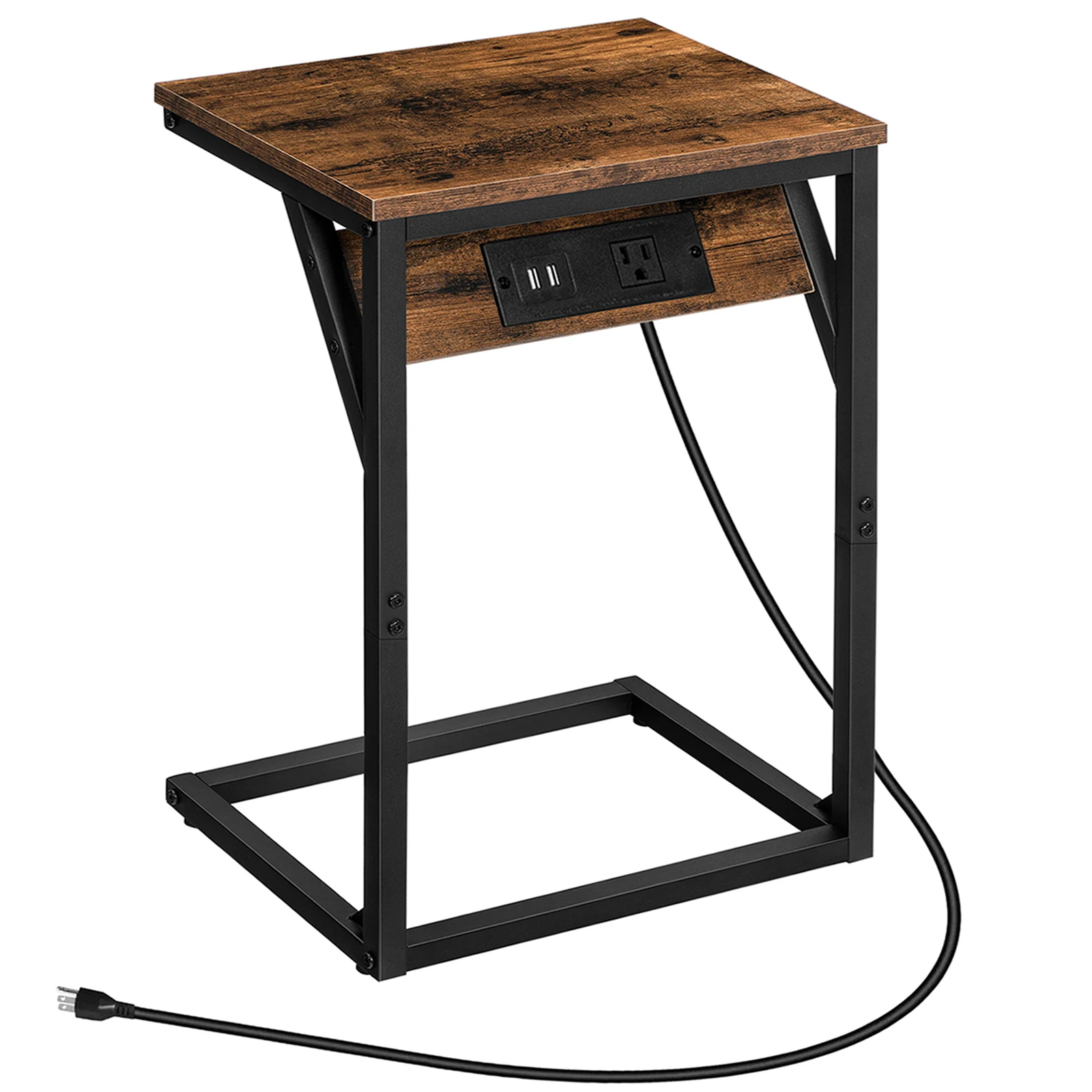 

HOOBRO C-Shaped End Table with Charging Station Narrow Sofa Side Table For Living Room Bedside Table with Metal Frame Bedroom