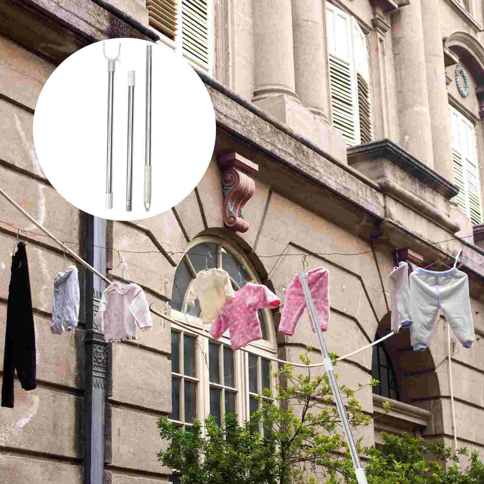 Stitching Clothes Rail Picking Rod Tie Home Fork Adjustable Clothesline Pole Zinc Alloy Elderly Splicable 4