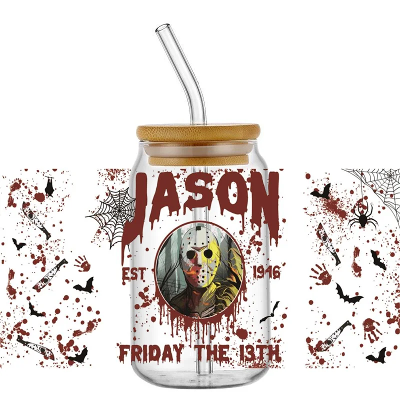 Miniso The Killer Series Decal UV DTF Cup Wrap Halloween Transfer Sticker for 16oz Libbey DIY Mug Decal Transfer Sticker sticker cups cup wraps uv dtf wrap transfer