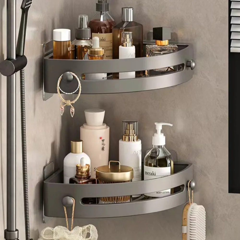 Bathroom Triangle Storage Rack With Hook Bathroom Cosmetic Storage Racks Wall Mounted Toilet Storting Rack Corner Shower Shelf 3