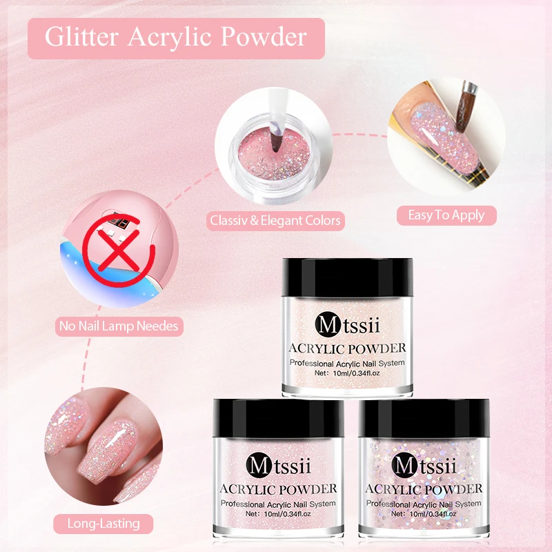 4/8pcs Glitter Acrylic Powder Set Nude Pink Nail Professional Polymer for French Nail Extension Nails Art For Manicure Design