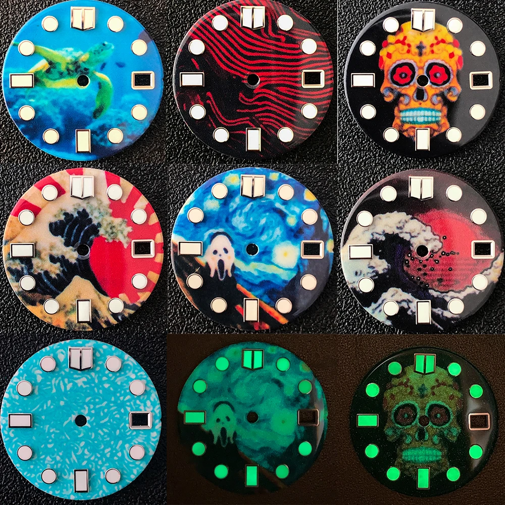 28.5mm Ceramics Watch Parts Dial with Green Luminous Watch Faces SKX007 Modified Non-Dials for NH35 Movement watch dial accessories watch face accessories