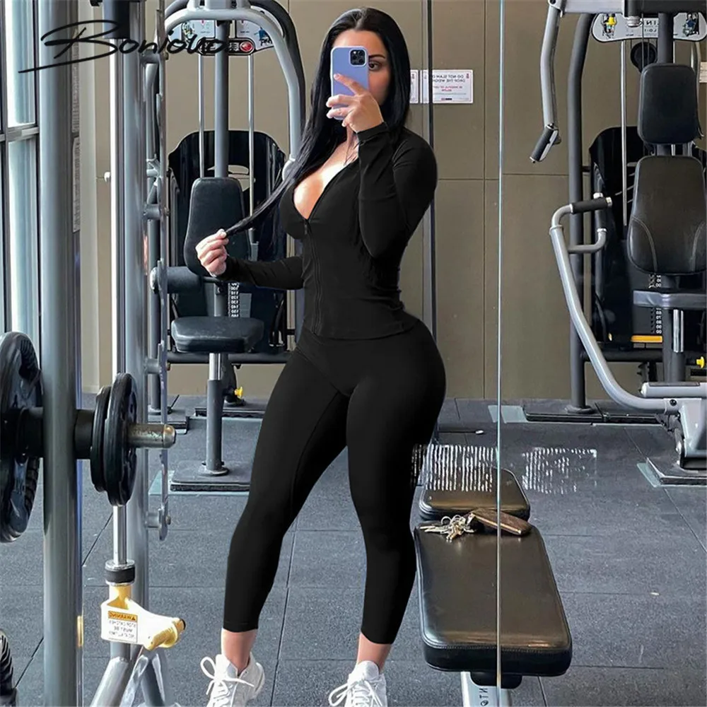 

Boniouo Autumn Fashion Casual Women Tracksuits Long Sleeve Zipper Tops Pants Female Sportswear Two Piece Sets Woman Outfits 2022