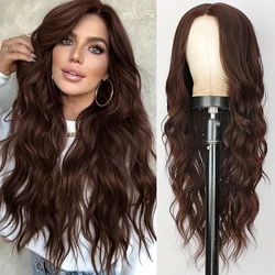 Vibrant Pink Long Straight Synthetic Wig with Bangs - Heat Resistant, Natural Look - 26inches (64 - 103 - dark brown)