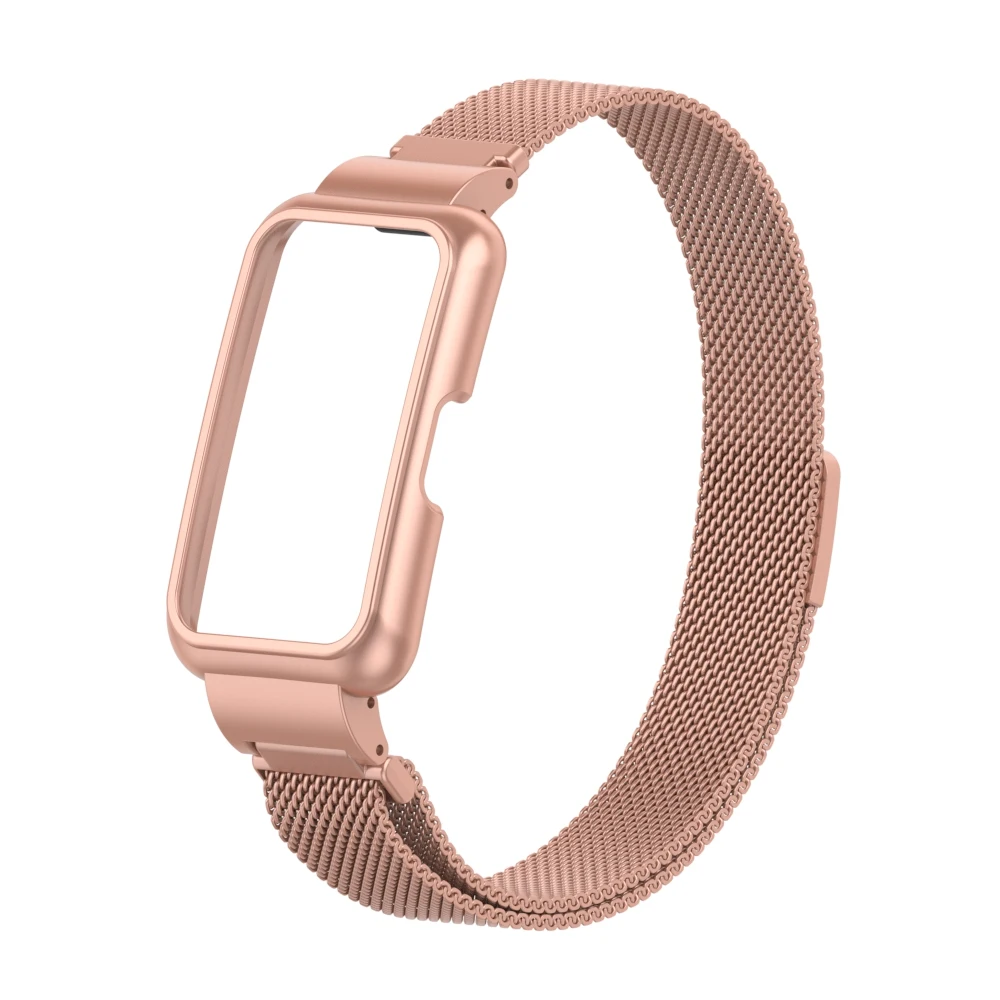 1pc Rose Gold Milanese Loop Metal Band With Protective Case Compatible With  Huawei Honor Band 8/7/6