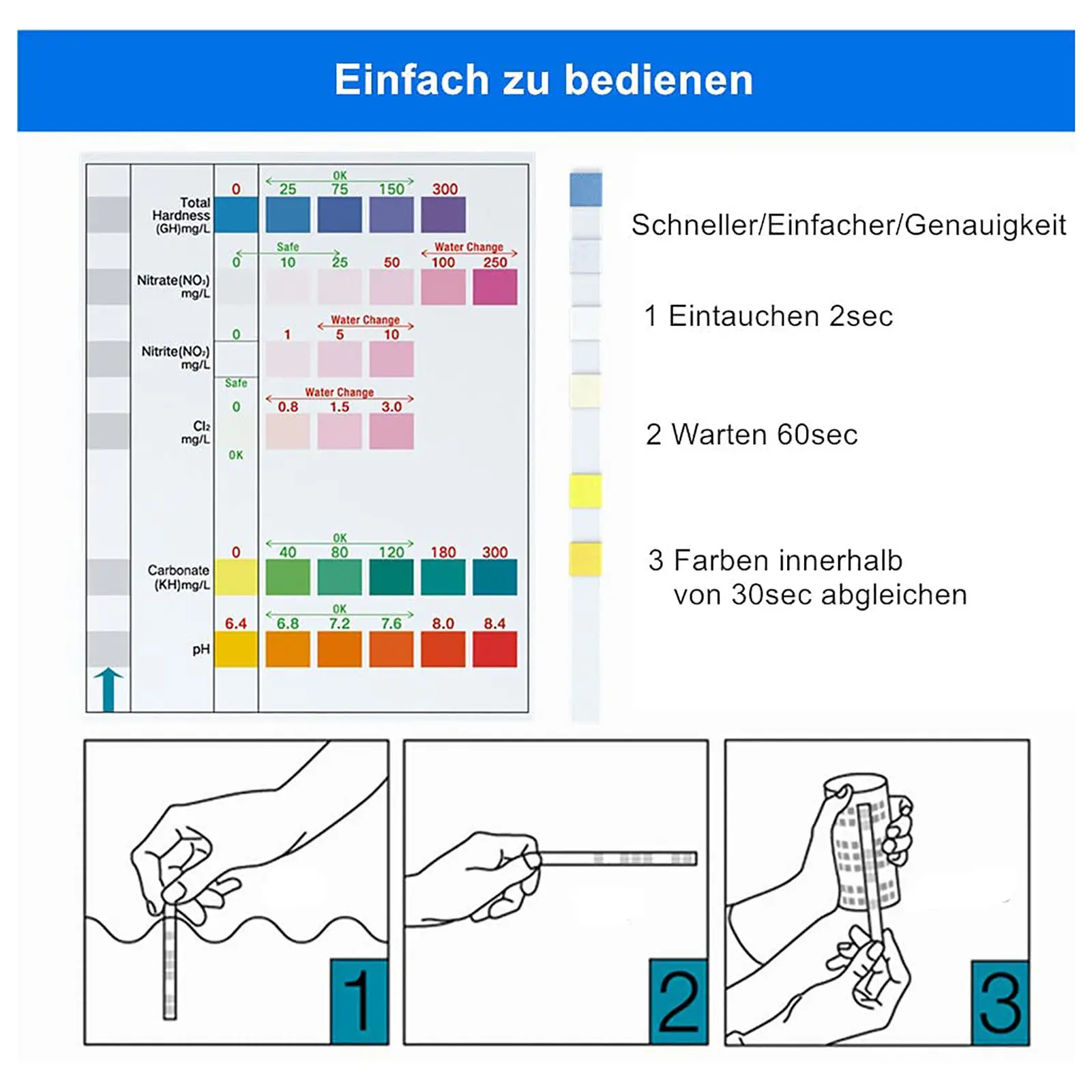 Aquarium Test Strips 6 In 1 Variety Of Water Parameters GH/KH/PH/nitrite/nitrate/chlorine 100 Strip