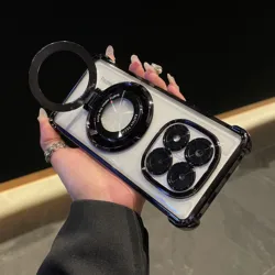 Luxury Plated Mirror Ring Holder Case with Airbag Cushioning - Redmi Note14 5G (Black)