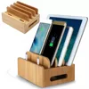 Simple Phone Tablet Stand Charging Organizer Box Partitioned Large Capacity Natural Bamboo Smooth Polished Safe To Touch Storage 5
