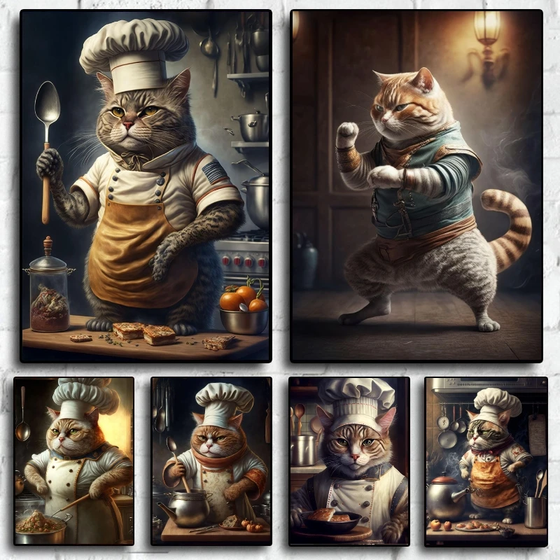

Canvas Wall Art Chef Cat Cartoon Character Picture Home Room Painting Children Gifts Aesthetic Poster Comics Pictures Classic
