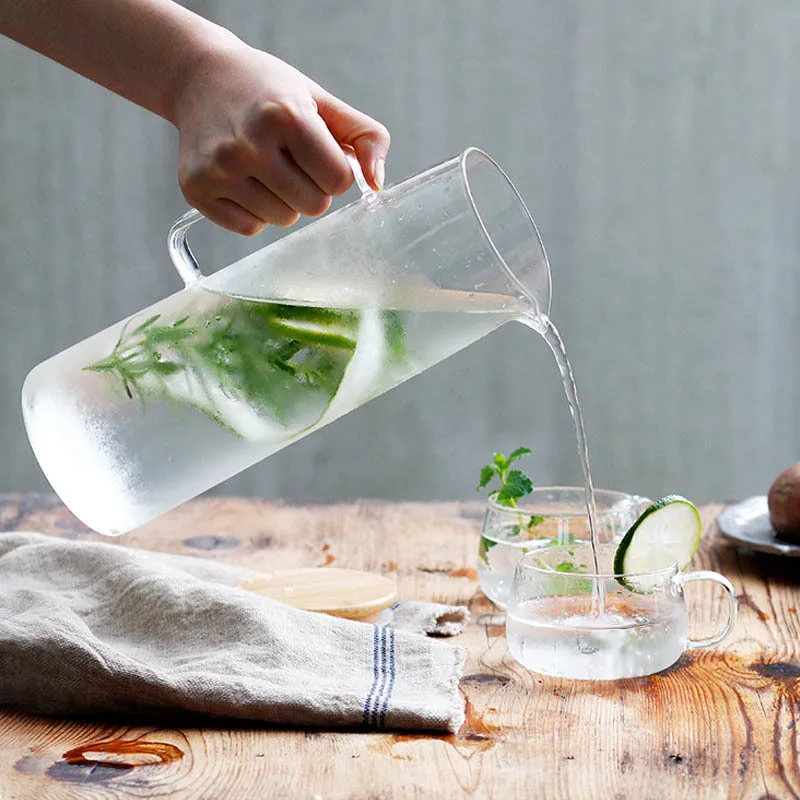 Carafe À Eau En Verre Avec Couvercle En Bambou, Pichet À Eau En Verre 1000 Ml Bouteille En Verre