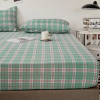 Cotton Fitted Sheet Soild Color with Elastic Band Non Slip Adjustable Mattress Cover Soft Comfortable for Double King Queen Size 2