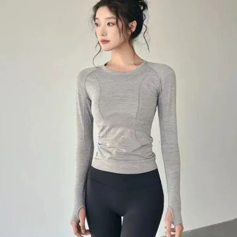 여성용 스포츠웨어 속건 긴팔 상의 슬림핏 러닝 요가 피트니스 통기성 심리스 원피스 스포츠웨어