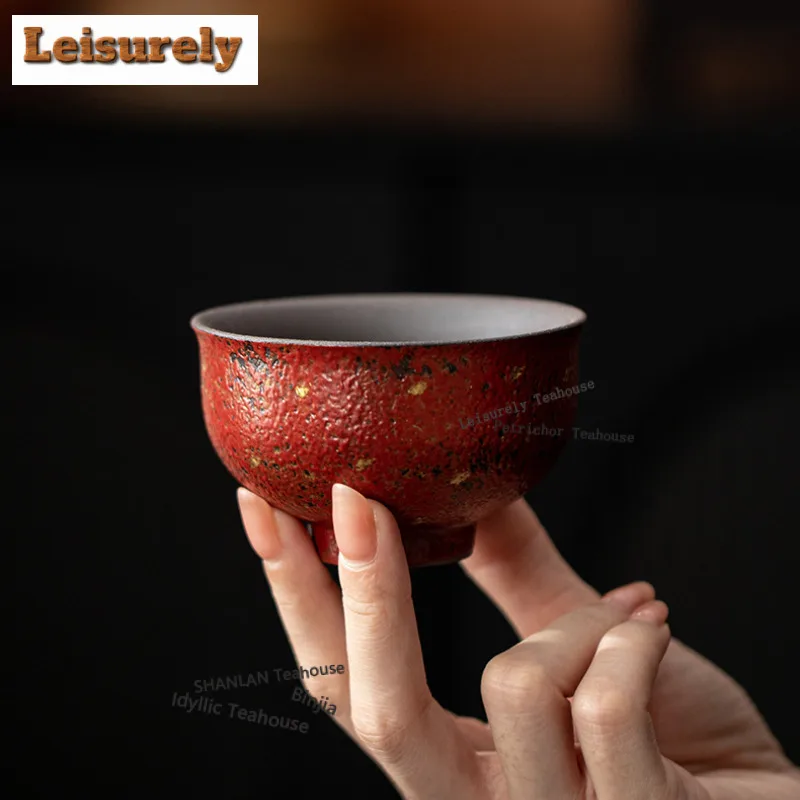 130ML Gold Sprinkled Red Mountain Teacup Antique Tea Bowl Sample Tea Cup Tea-tasting Fragrance Cup Chazhan Master Cups Teaset