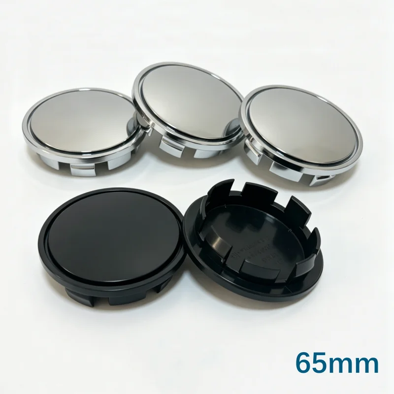 Universal Black Chrome Silver Blank Base Rim Cap Set - 4 Pieces