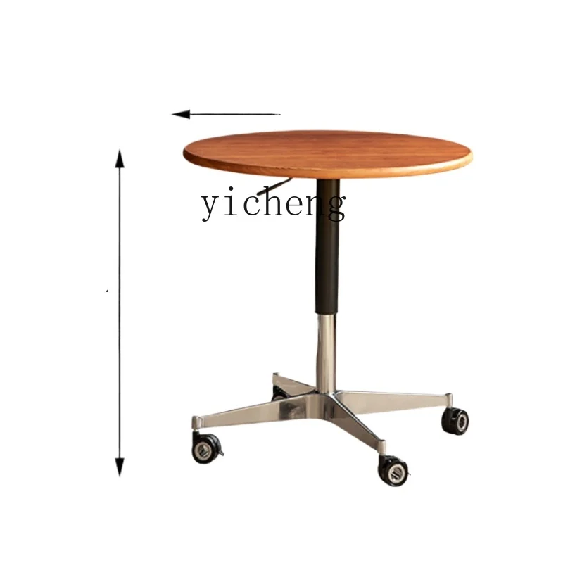 

Tqh Solid Wood Lifting Tea Table Dining Table Dual-Use round Mobile Living Room Simple Small Apartment
