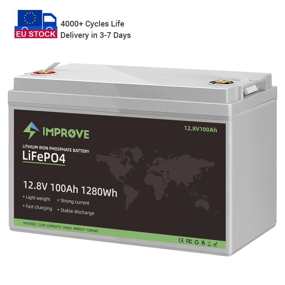 Deep cycle LifePO4 12V12.8V25.6V 100AH200AH lithium iron battery pack for AGV forklift RV low speedy car