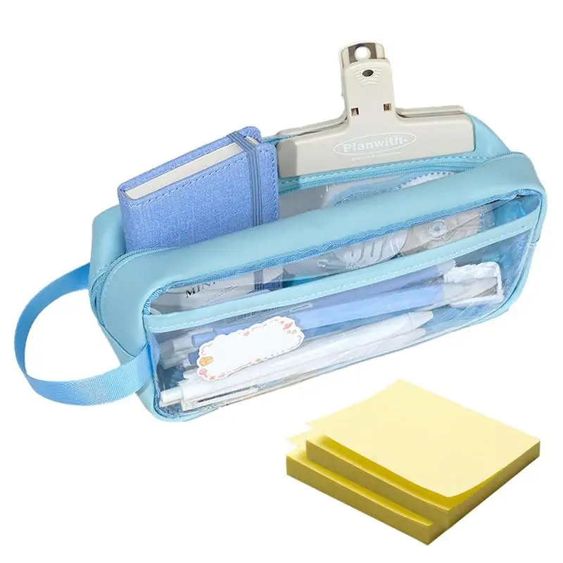 

PVC Zippered Pencil Pouches Clear Bag With Big Capacity Exam Pen Pencil Travel Luggage Make Up Cosmetic Portable Handle Kids