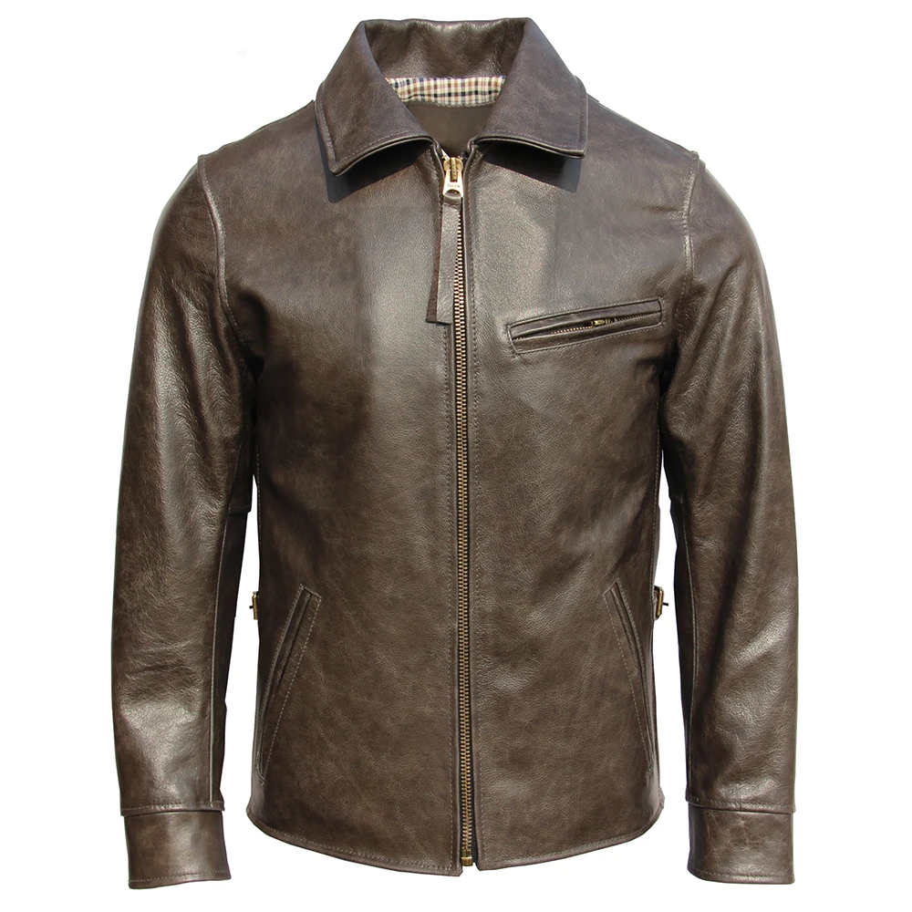 Description Picture 3 of itemOil Waxed Cowhide Genuine Leather Jacket Men Color Changes Slim Fit Real Skin Coat Autumn Chaqueta Cuero Hombre Mens Jackets