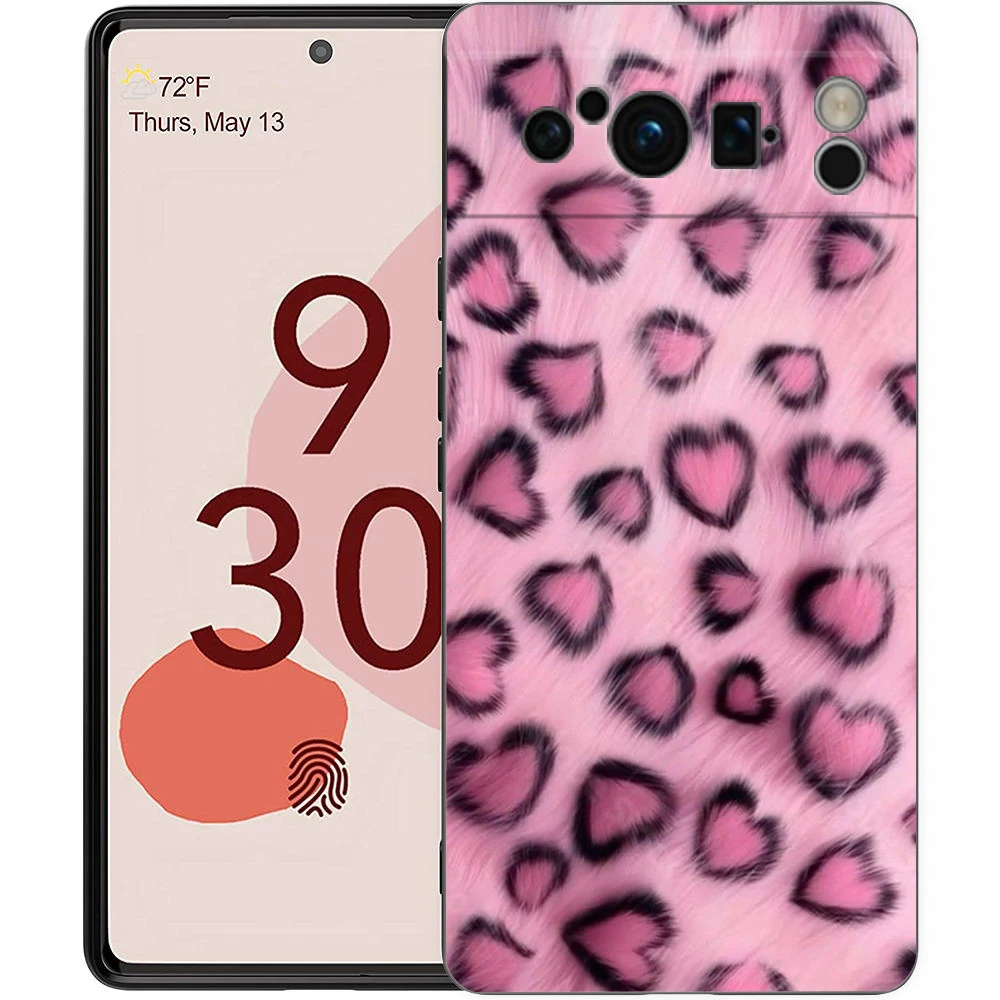 Luxury Black Soft TPU Phone Case with Pink Leopard Print Pattern