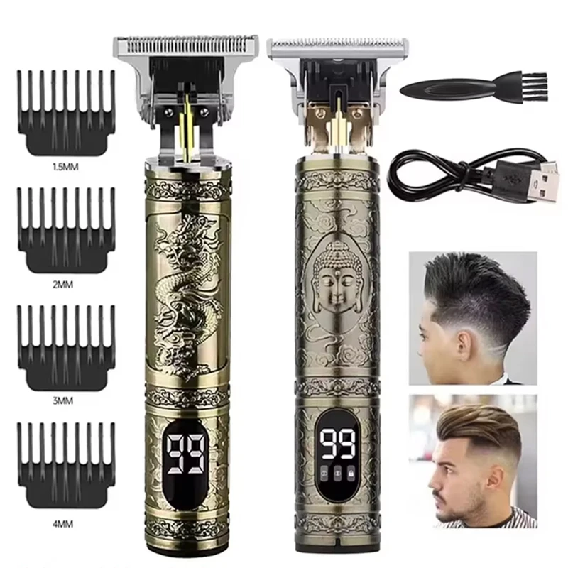 Hair Clipper T9 LCD Electric Oil Shaving Head Pusher Carving Shaver Rechargeable for Men Care