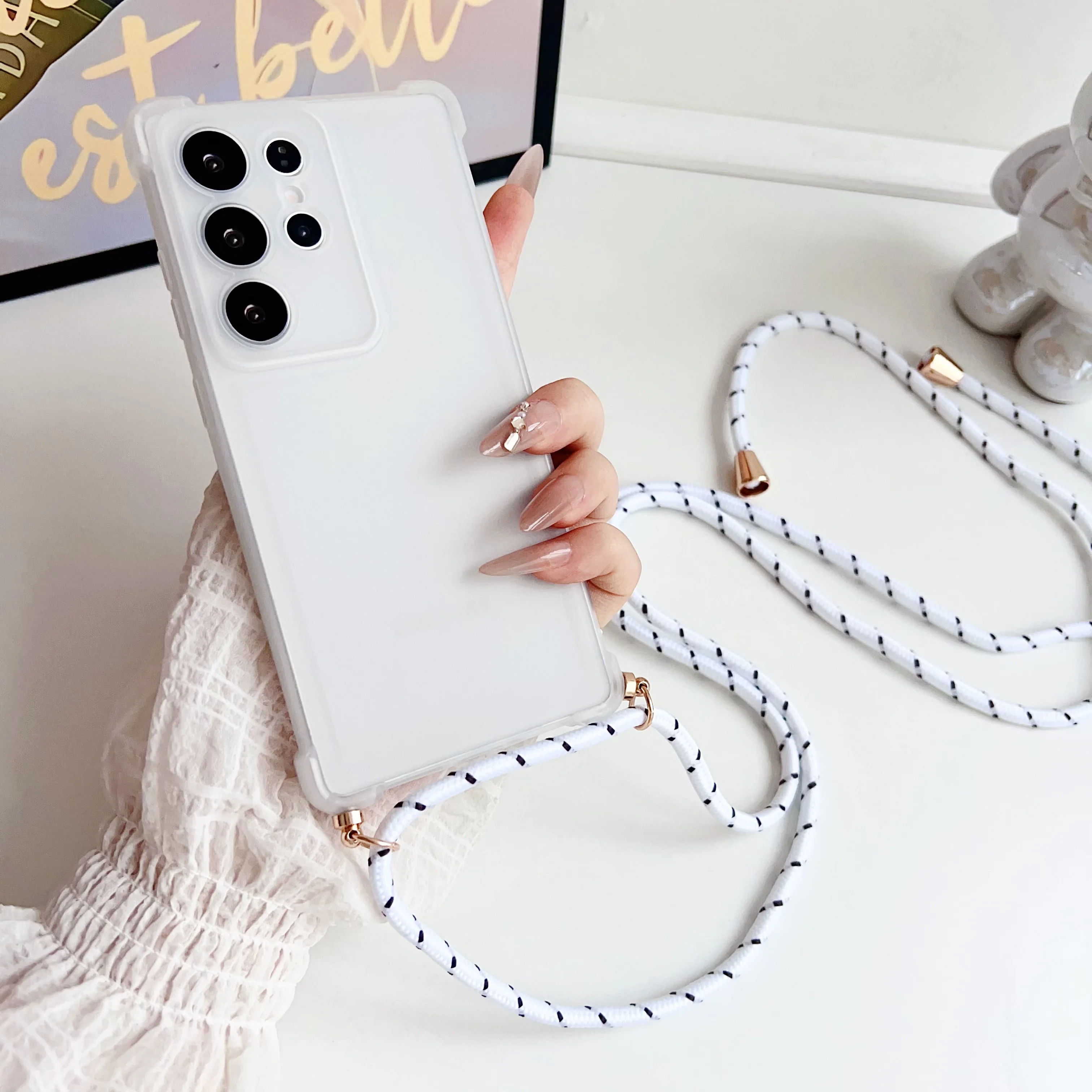 Crossbody Necklace Lanyard Candy Transparent Soft Phone Case - Clear Cover